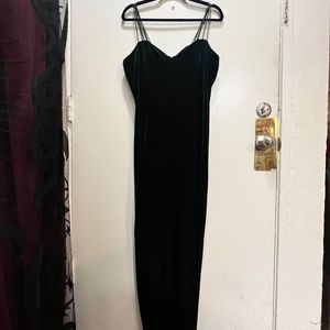 Emerald Velvet Body Con Spaghetti Strap Gown with Leg Slit